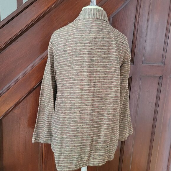 Vintage Chicos Striped Cotton & Linen Button Jacket shacket - Picture 2 of 7